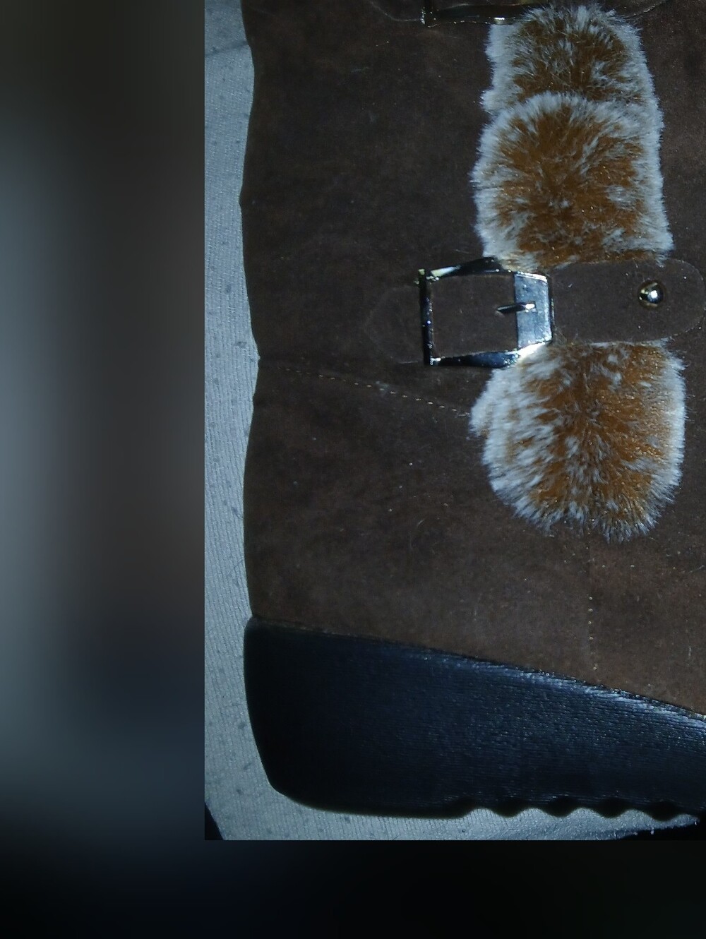 Women's Brown Suede Wedge Winter Boot with Fur Trim